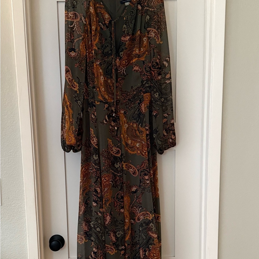 Tommy Hilfiger Green and Orange Paisley Long Sleeve Dress